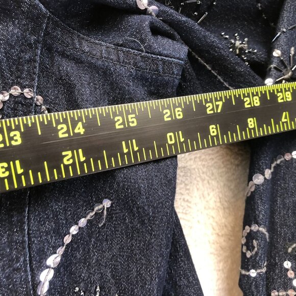 Victor Costa Occasion Women's Denim Jacket Embellished Snap Front Black - Picture 7 of 13